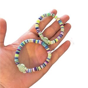 Colorful Clay Beaded Turtle Bracelets - Set of 2